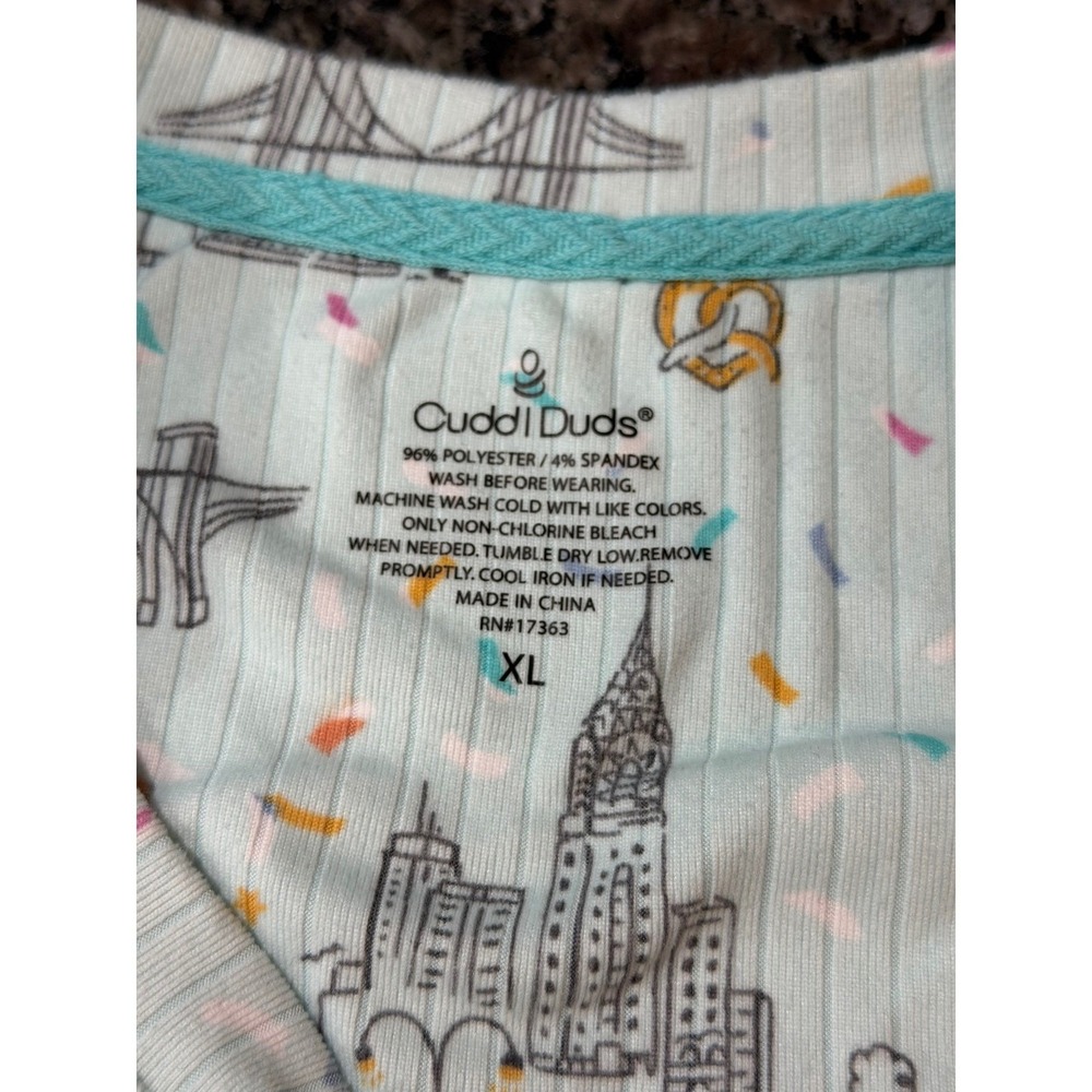 Cuddl Duds Women XL Mint Green NYC Print Ribbed Pajama Top Short Sleeve Lounge - Picture 4 of 7